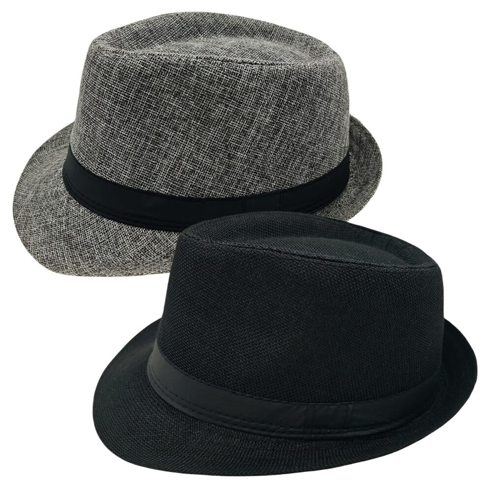 9310 2 Pack Short Brim Fedora Classic 20s Trilby Panama Hats Summer Travel